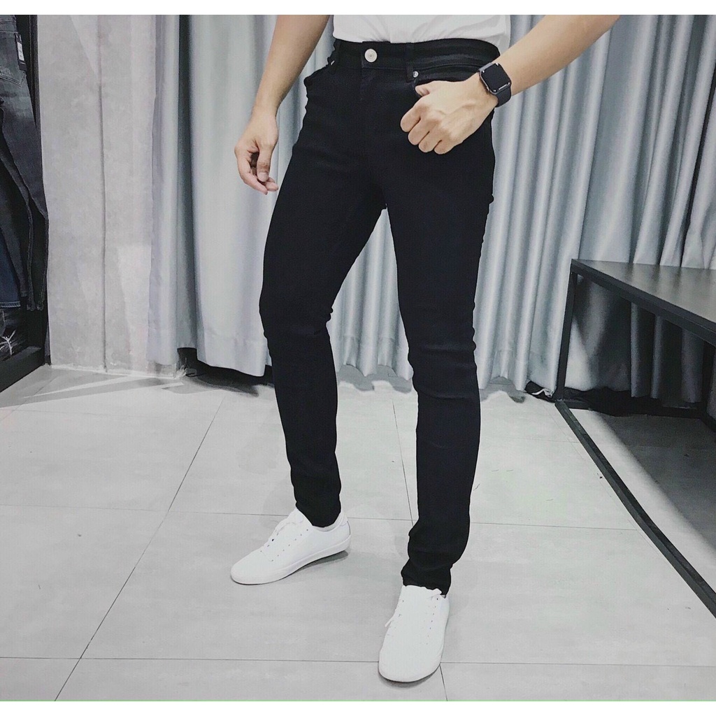 Quần jean nam co giãn,quần bò nam màu đen trơn vải co giãn mạnh ms20