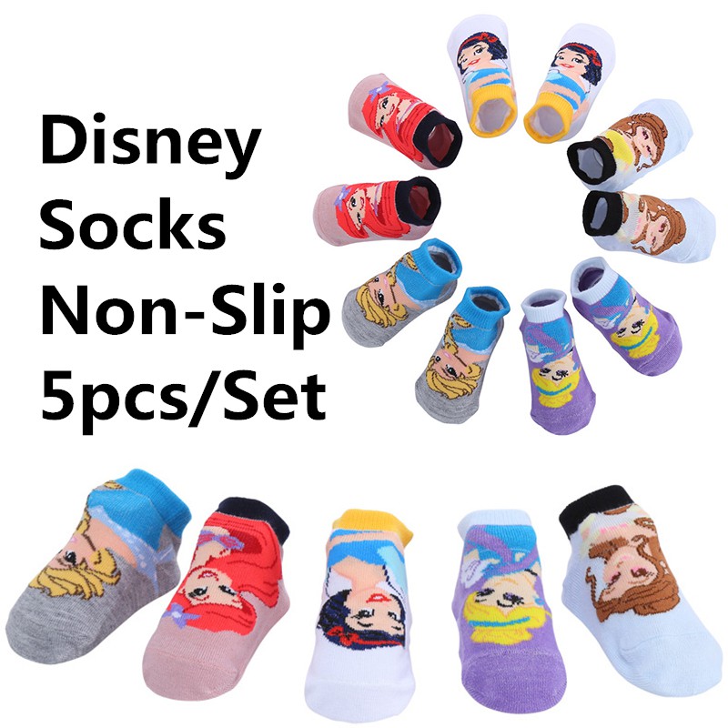 Set 5 Đôi Vớ Cotton Họa Tiết Hoạt Hình Disney Dễ Thương Cho Bé 0-2 Tuổi