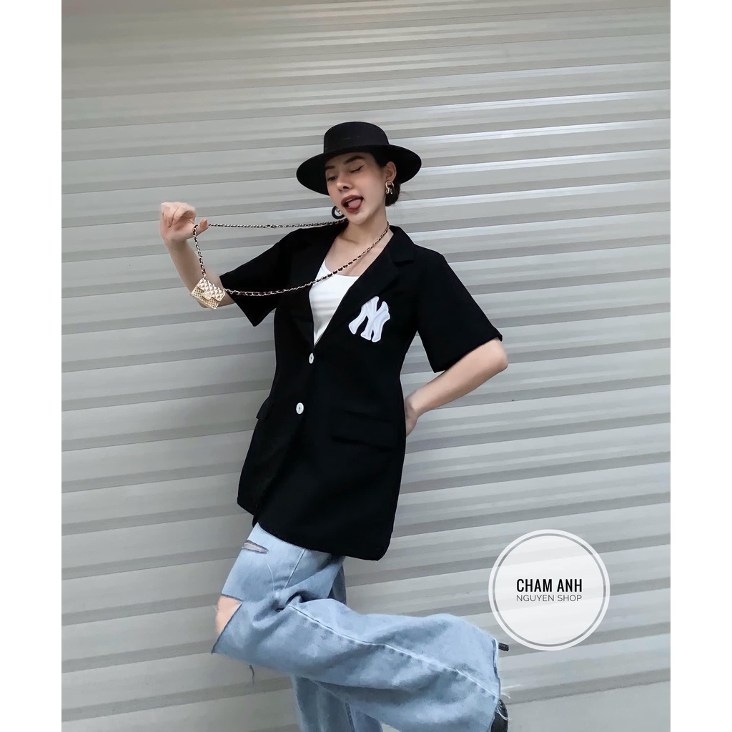 Áo khoác vest 2 màu trắng đen chữ N cực chất