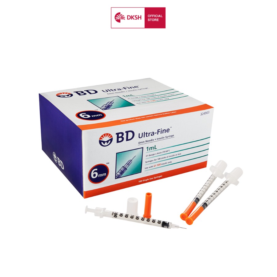 Bơm tiêm insulin  BD Ultra-Fine™ 6mm, 1cc 31G dành cho người điều trị tiểu đường, hộp 10 túi (10 cây/túi)