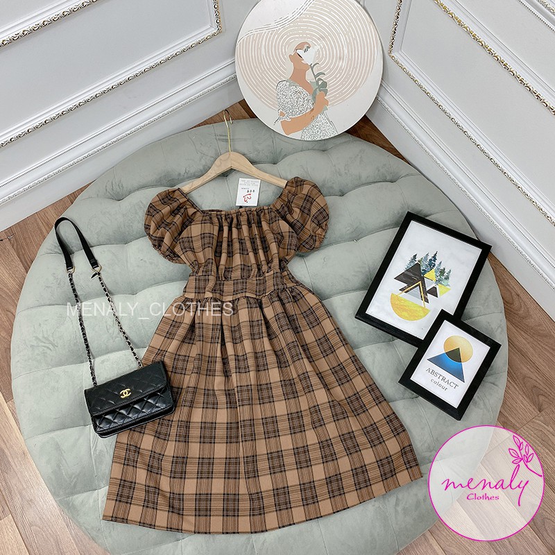 Váy xòe nữ chữ A cổ vuông tay bồng V01, mẫu váy cổ vuông ôm eo tôn dáng màu kết hợp, kiểu dáng nữ tính | BigBuy360 - bigbuy360.vn