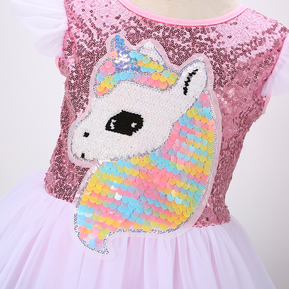 Đầm Công Chúa Họa Tiết Kỳ Lân Đính Sequin Nhiều Màu Sắc Thời Trang Năm Mới 2022 Cho Bé Gái
