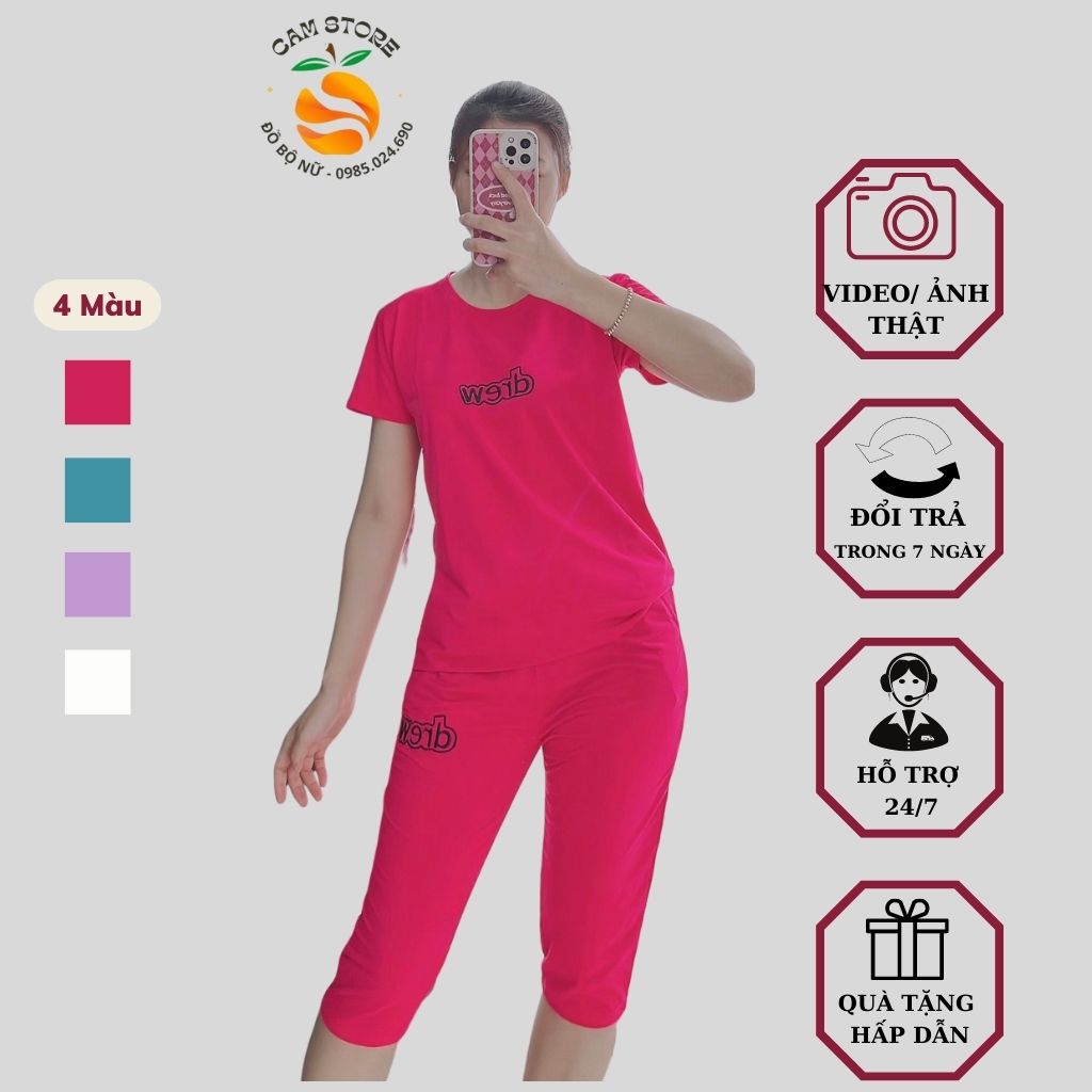 Đồ bộ nữ lửng mặc nhà, thun cotton, set đồ nữ đẹp hot, quần qua gối co giản, thoáng mát, đơn giản dễ thương