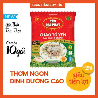 Cháo Tổ Yến Đậu Xanh Thịt Bằm - Yến Đại Phát (10 gói x 50gram) 4 gói gia vị, ăn liền, tiện lợi, thơm ngon.
