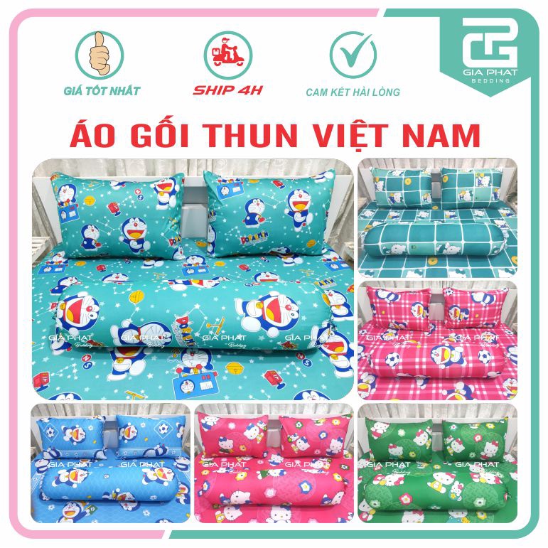 Áo gối /vỏ gối thun lạnh Việt Nam Hoạt Hình kích thước: 40x60cm, 50x70cm, 35x100cm