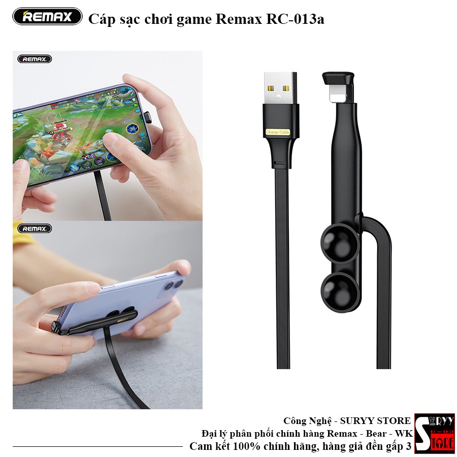 Cáp sạc chơi game Remax RC-013a, Sạc nhanh chuẩn 1.8A, Tương thích với điện thoại iPhone - Bảo Hành 12 tháng