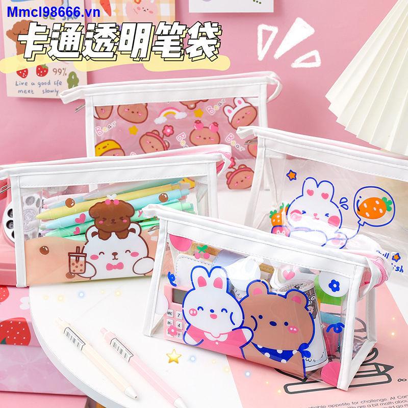 Pen holder pencil case elementary school female cartoon transparent large-capacity high-value Korean version of the simple ins Japanese stationery pvc pencil bag