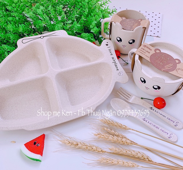 Bộ khay bát lúa mạch hình máy bay cho bé ăn dặm