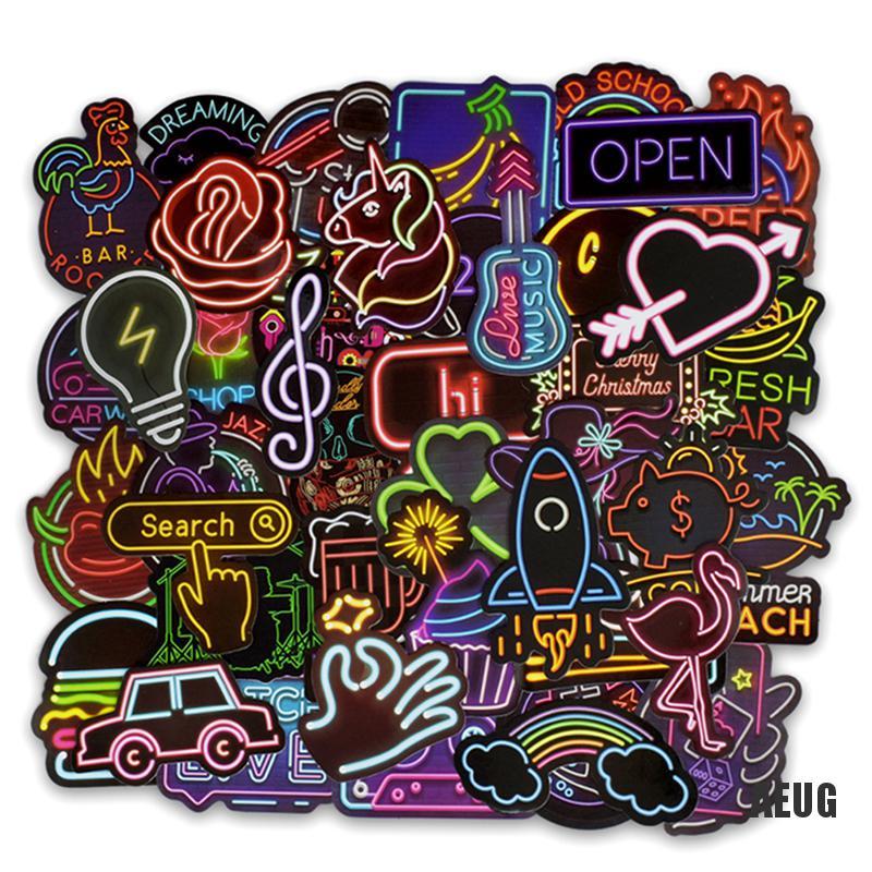Set 50 Miếng Dán Đèn Neon Dễ Thương Dùng Trang Trí Đa Năng Tiện Dụng