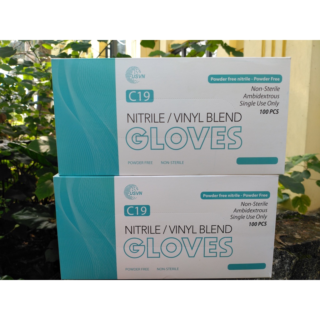 Combo 2 hộp Găng tay cao su Nitrile không bột hộp 100 cái màu xanh blue HÀNG CÔNG TY SẢN XUẤT