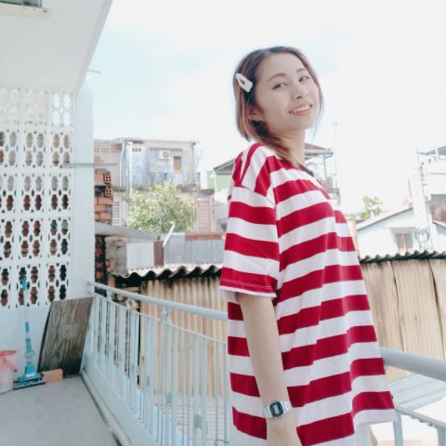 Áo thun sọc ngang nữ form rộng tay lỡ cotton, áo phông nữ đẹp form rộng sọc tay lở