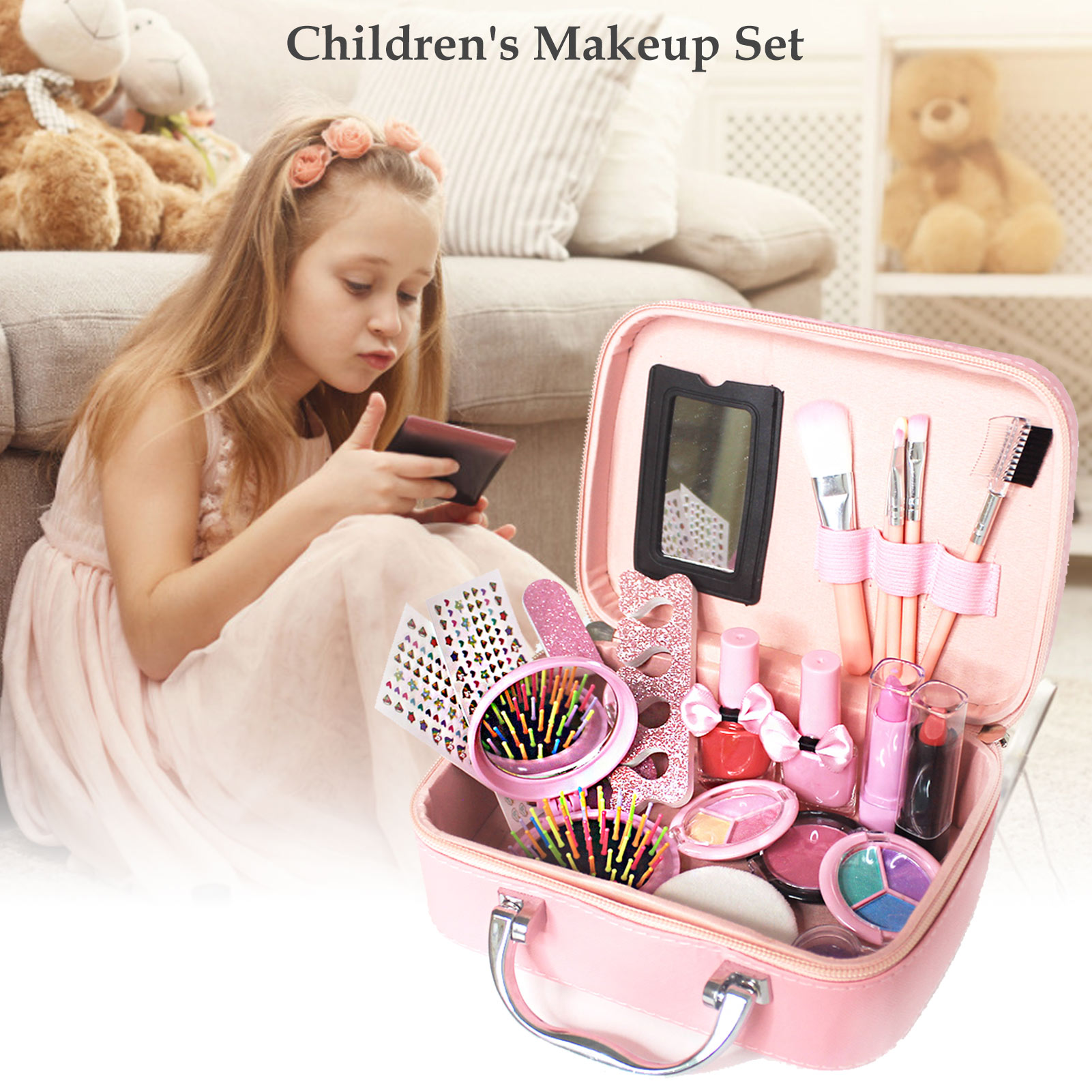 20PCS Washable Real Kids Makeup Kit With Safety Mirror,Kids Make up set,Girls Toy Make Up Kits,Makeup set for kids,Kids Make up set,Pretend Child Beauty Salon