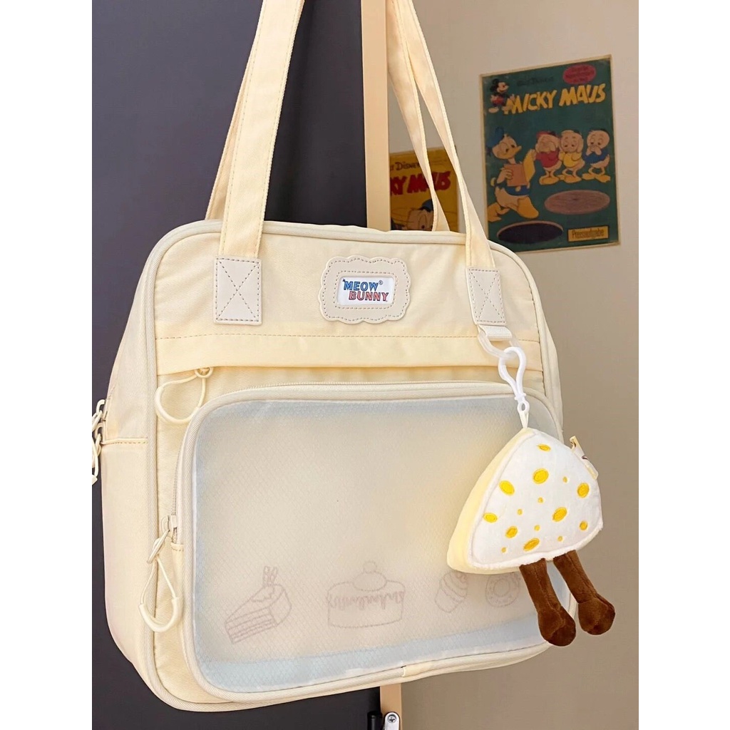 Túi tote Đeo Vai Vải canvas Sức Chứa Lớn Hình Mèo meowbunny Tráng Miệng Cho Nữ Sinh Đại Học