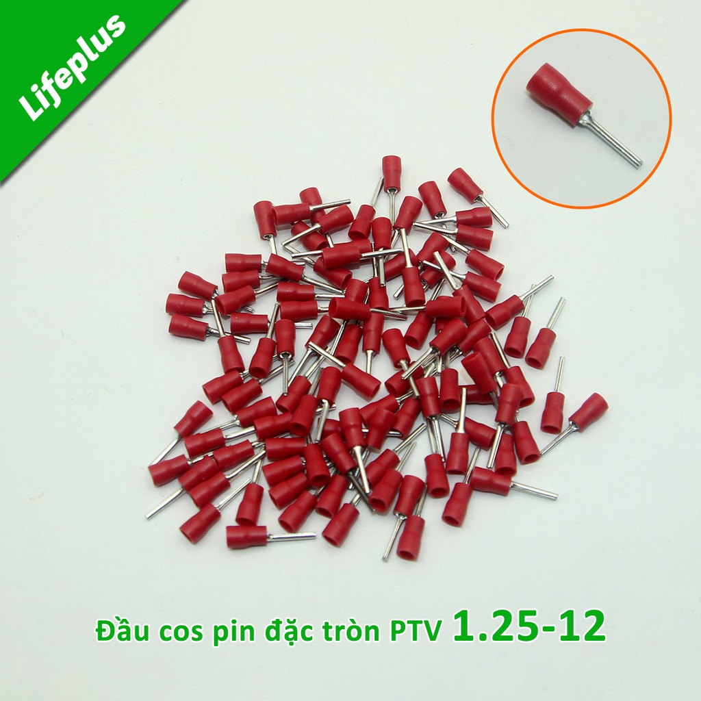 Túi 100 đầu cos pin đặc tròn PTV bọc nhựa