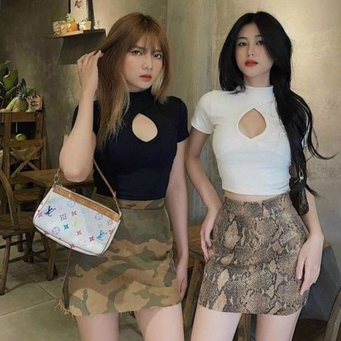 Áo Croptop khoét cổ tròn đơn giản tay ngắn A15