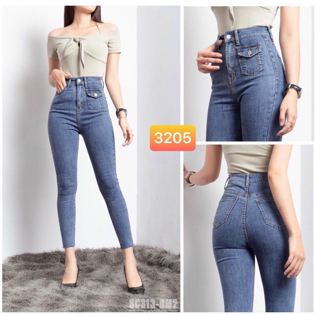 Quần Jean Nữ Lưng Cao ❤️FREESHIP❤️ Quần Bò Nữ Phối Rách Ôm Dáng Xinh Xắn Thời Trang Chuẩn Hàng Shop A-T Fashion - QJNU12