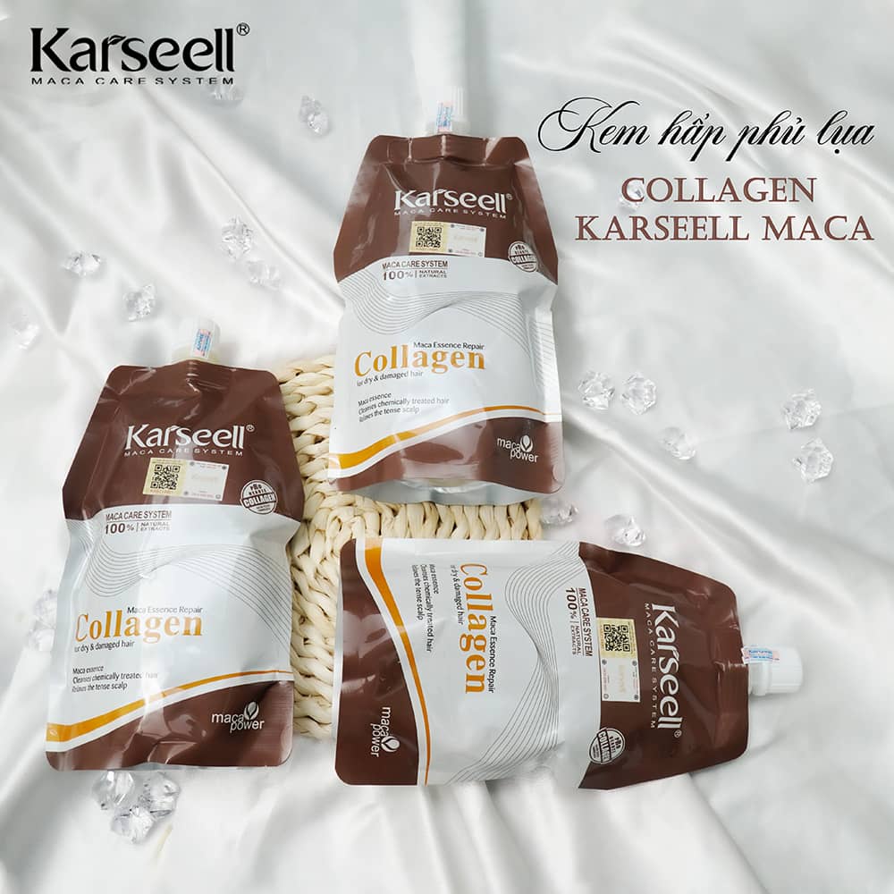 KARSEELL- Dầu Hấp Ủ Tóc Dưỡng Ẩm Phục Hồi Siêu Mềm Mượt Hương Nước Hoa Collagen Karseell 500ml + tặng mũ chụp xinh xắn