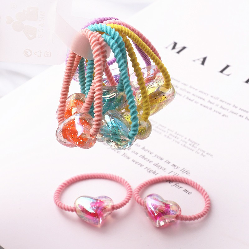 Set 2 Dây Cột Tóc Co Giãn Hình Trái Tim Dễ Thương Cho Bé Gái