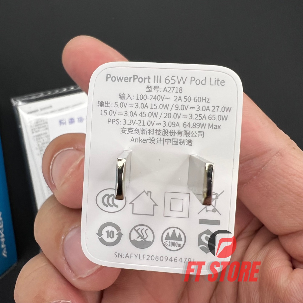 [GIAO HỎA TỐC] Củ Sạc Anker PowerPort 3 65W IQ 3.0 và PD/PPS - A2718 BH12TH