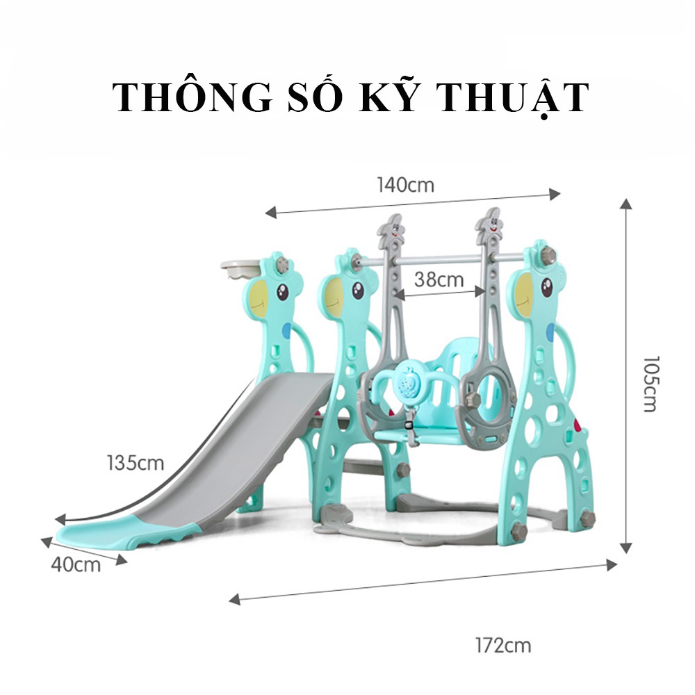 Đồ chơi trẻ em, cầu trượt cho bé kèm xích đu và bóng rổ giúp trẻ năng động và phát triển 1 cách toàn diện. BH 2 năm.