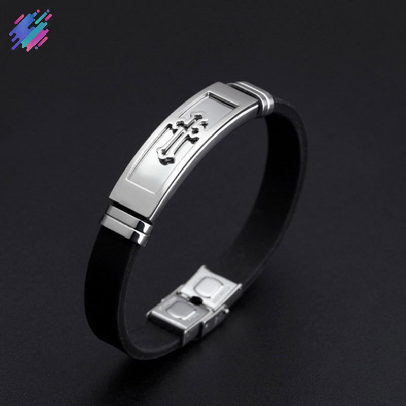 Vòng tay nam thiết kế trang trí chữ thập bằng thép titan