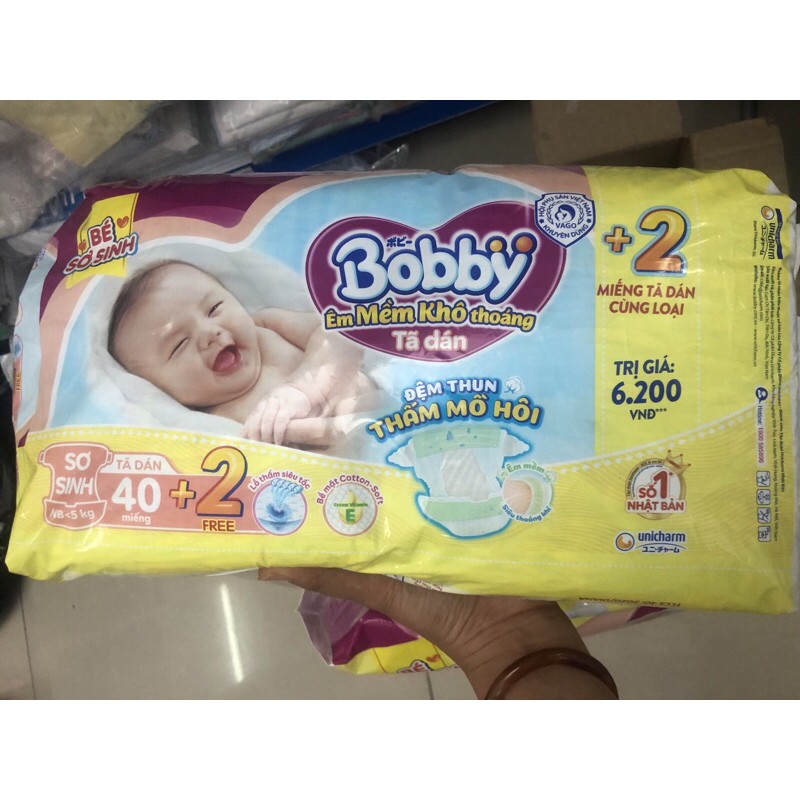 Tã dán Bobby NewBorn size XS (40 miếng tặng 2 miếng)