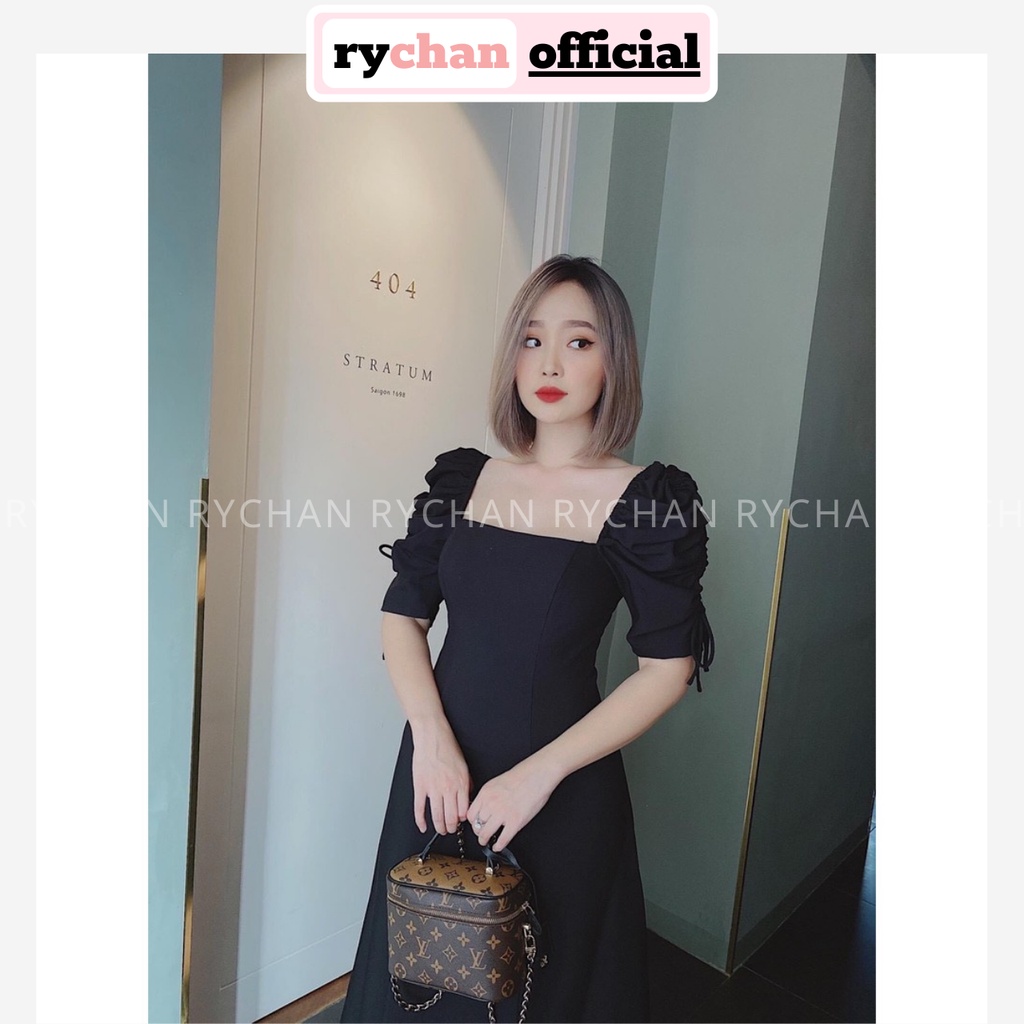 Đầm Xòe Đen Tay Rút Cổ Vuông Dáng Dài - DX860