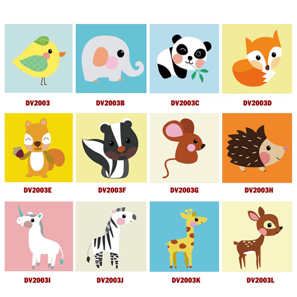 Tranh tự tô màu số hoá DIY cho trẻ em trên 6 tuổi - Bộ tranh động vật kute dễ thương dễ vẽ DV2003