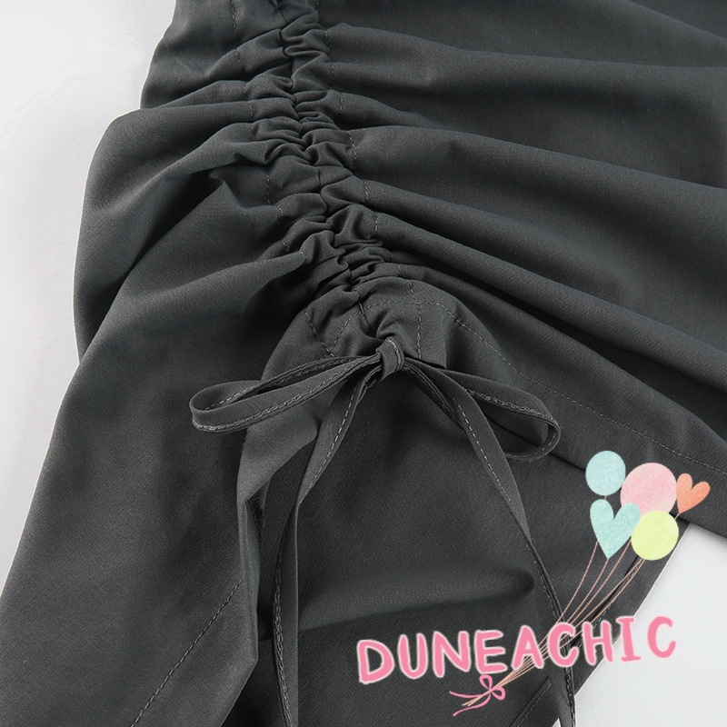 DUNEA Chân Váy Dáng Rộng Màu Trơn Phối Dây Rút Cá Tính Cho Nữ