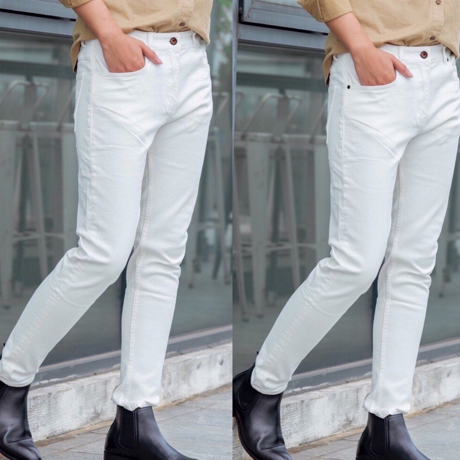 Quần jean nam trằng trơn chất bò cao cấp co dãn 4 chiều đẹp from dáng skinny mẫu mới thời trang cao cấp beautiulgilr T10