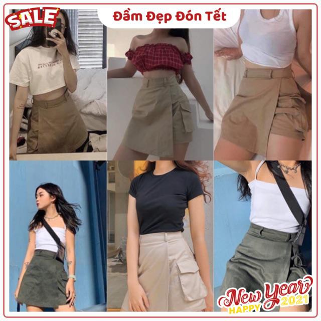 CHÂN VÁY PHỐI QUẦN KAKI STRAP SKIRT - CHÂN VÁY CÓ TÚI ( KÈM ẢNH THẬT TRẢI SÀN ) | BigBuy360 - bigbuy360.vn