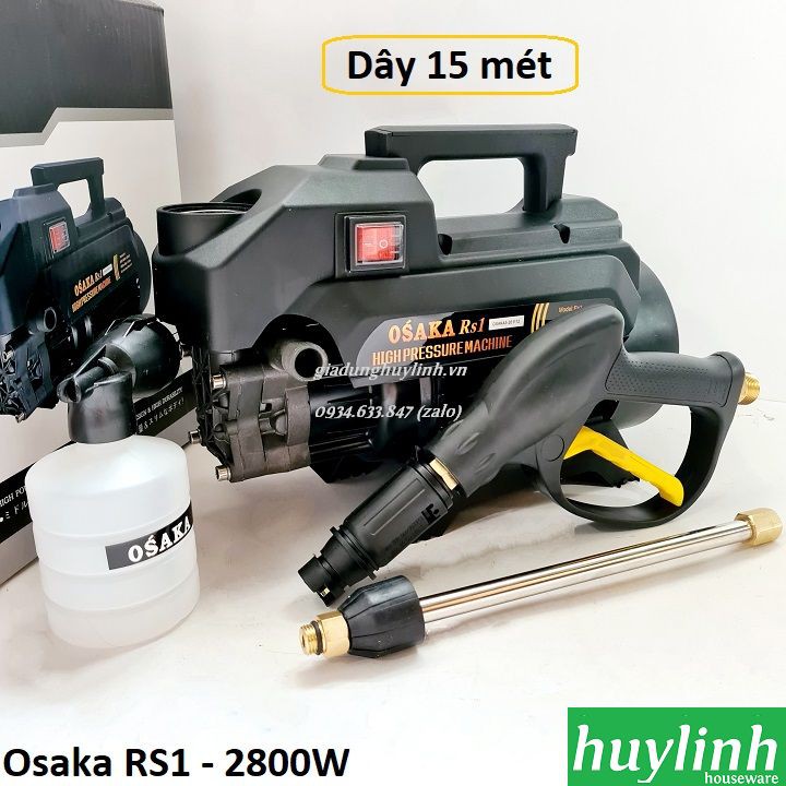 Máy xịt rửa xe Osaka RS1 - 2800W - Tặng khớp nối nhanh đầu ra - Dây 15 mét - Motor từ