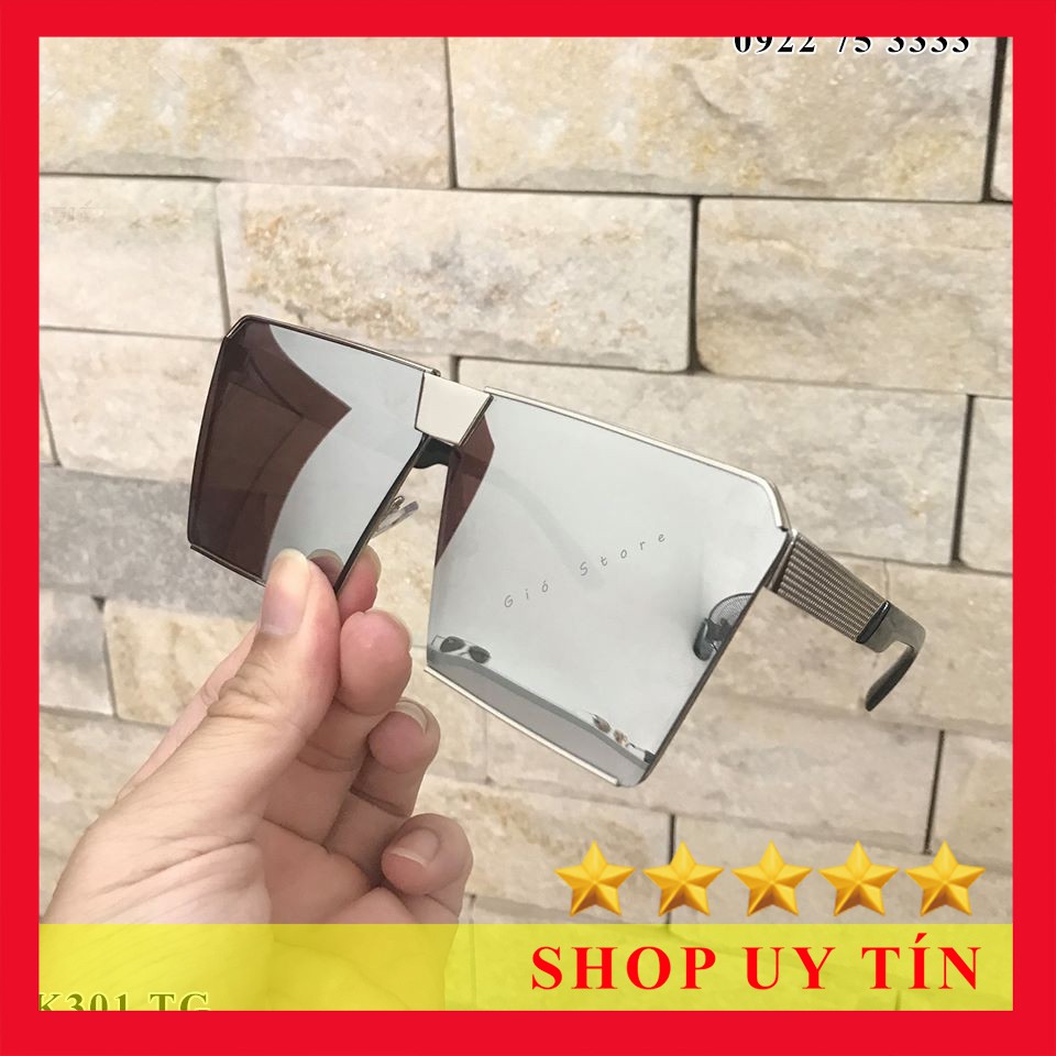 Kính Râm Nam Nữ Gọng Vuông Kim Loại Kính Mát Cao Cấp Tặng Hộp K301 - THUSHOPSHOP