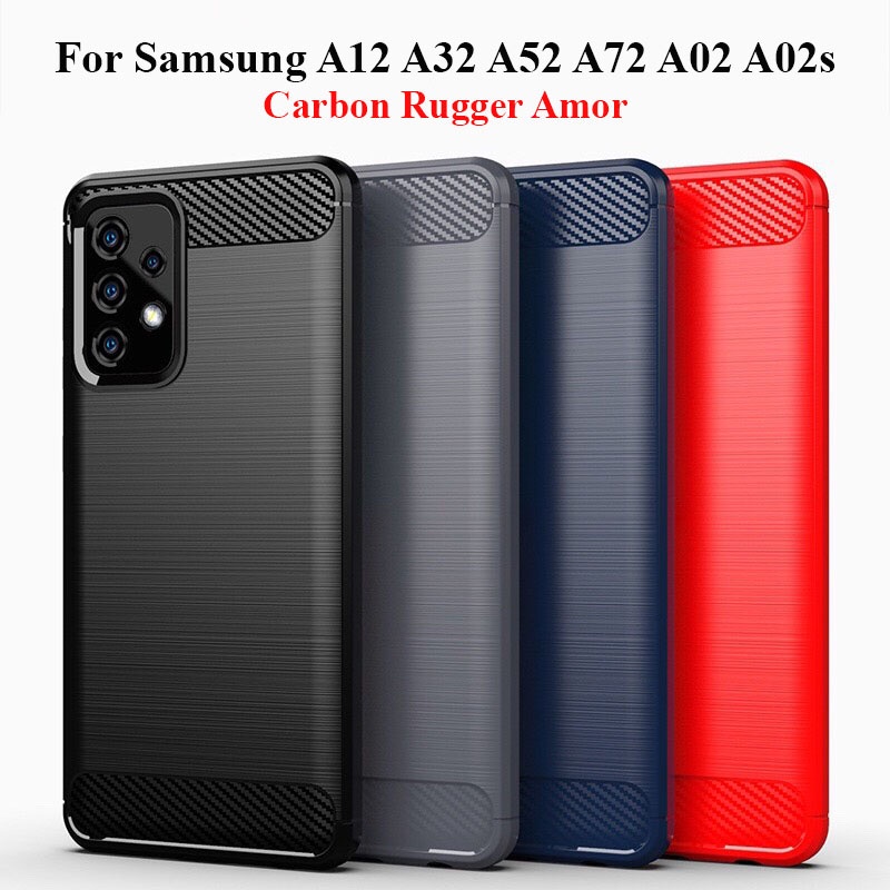 Ốp lưng dẻo Samsung Galaxy A12 / A32 4G / A52 / A72 / A02s vân sợi cacbon chống sốc Rugger Amor