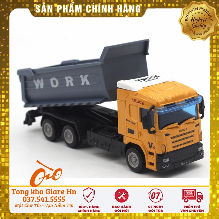 Xe công trình, Bộ 6 xe công trình hợp kim cho bé, Xe có cót kéo thả, xe cẩu, xe múc, xe ben, xe bồn, xe nâng, xe ủi