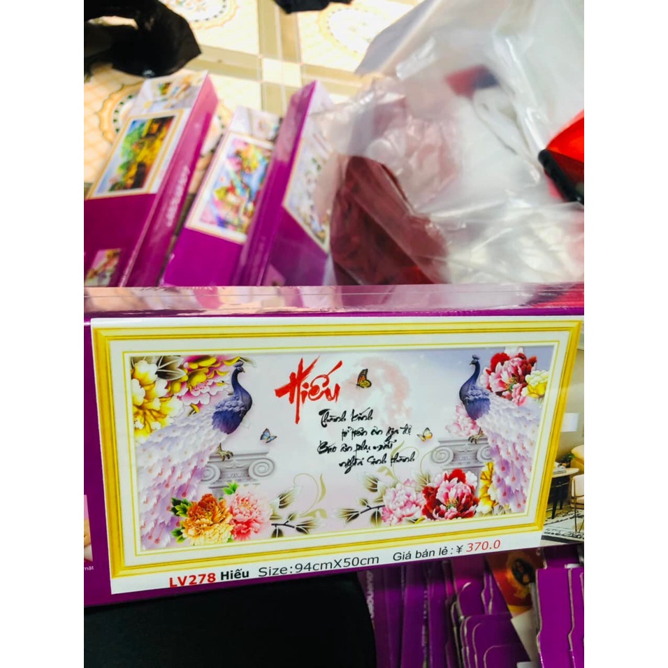 Tranh đính đá chữ hiếu KT:94x50cm. Tranh gắn đá tự làm.