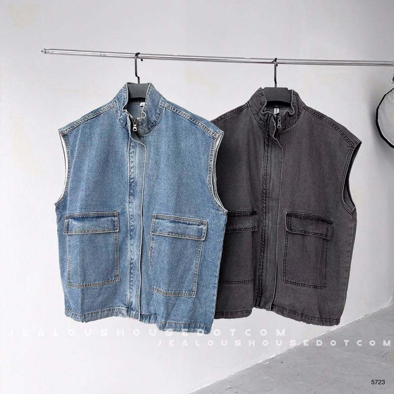 [Mã 252FASHIONSALE giảm 12% đơn 99K] Áo khoác bò, áo khoác gile denim khó zip túi hộp vuông 5723