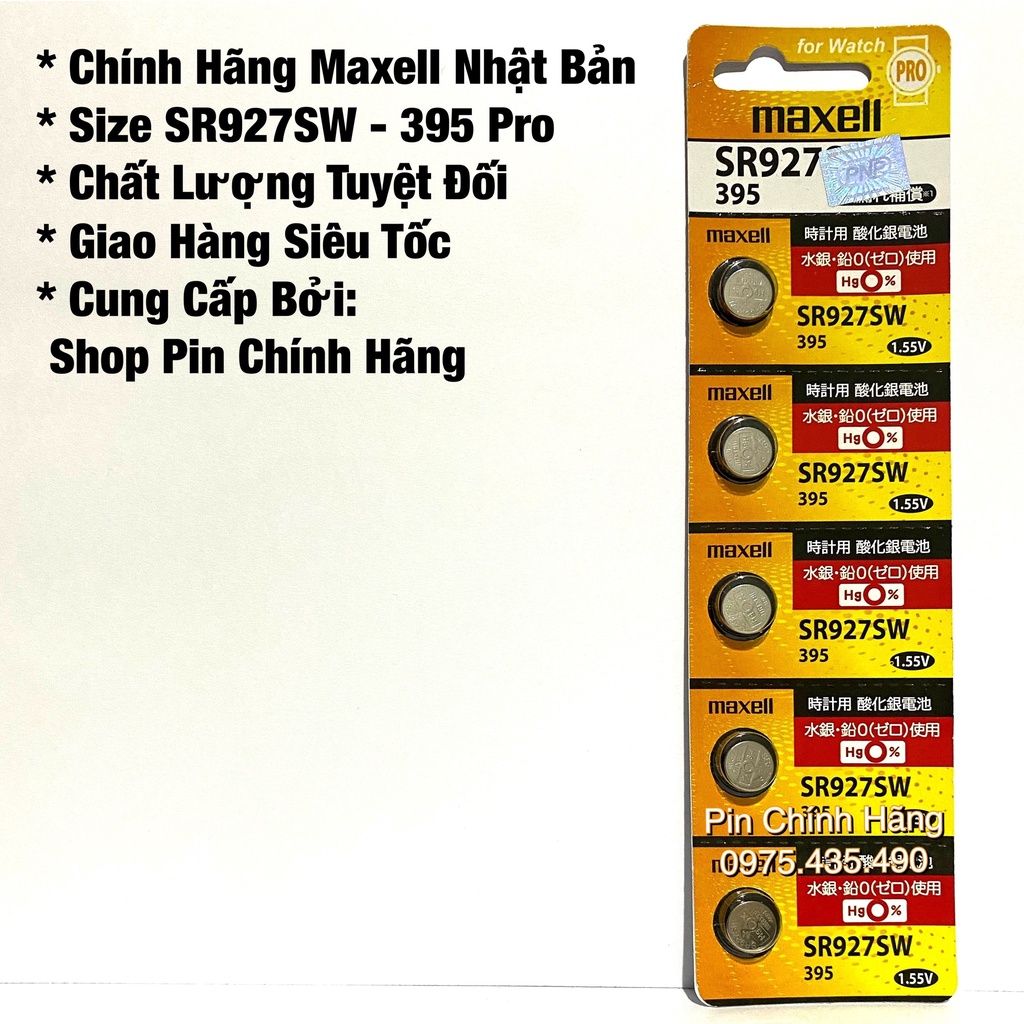 Pin Đồng Hồ Maxell SR927SW - 395 Vỉ 5 Viên Hàng Chính Hãng Made in Japan