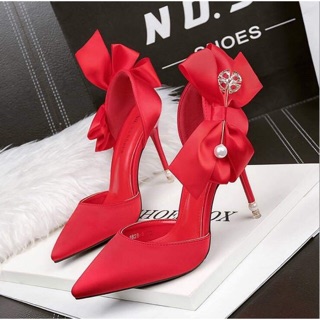 Giày cao gót, giày dự tiệc nơ lụa GA018 ORDER size 34 đến 39