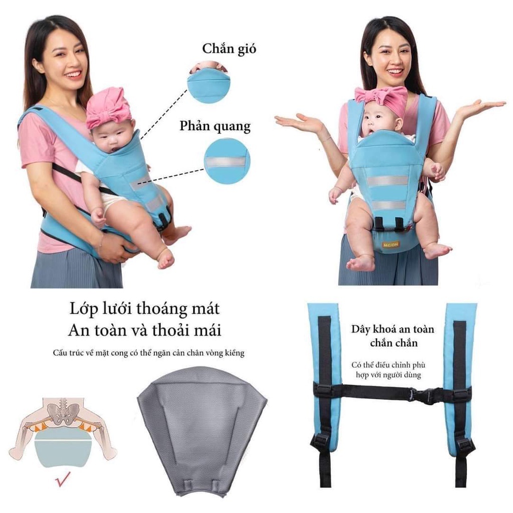 Địu Ngồi Moon Trợ Lực, Địu Em Bé Thông Hơi 4Tư Thế Cho Bé  có phản quang Shop Bé Titi