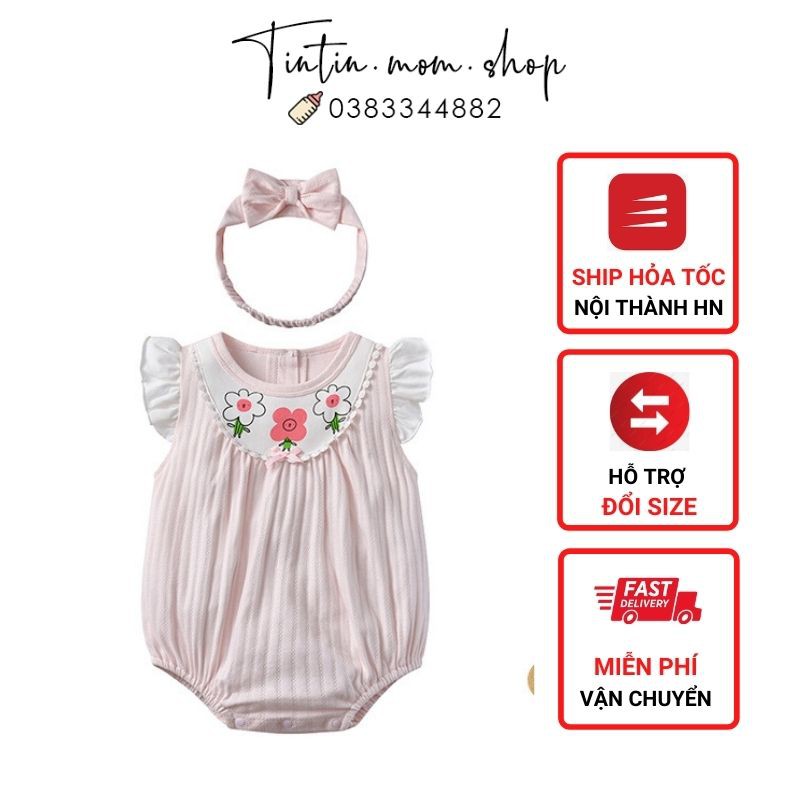 Sét body côttông cánh tiên họa tiết hoa xinh đầy tháng cho bé gái 0-24M (Kèm nơ)