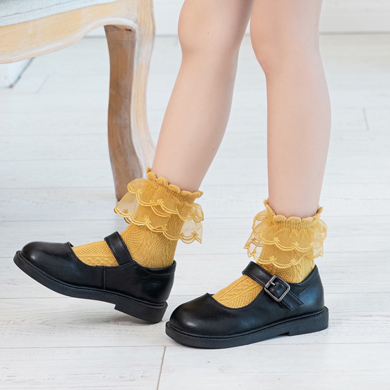 Vớ Vải Cotton Mỏng Phối Ren Thêu Họa Tiết Kiểu Lolita Dễ Thương Cho Bé Gái