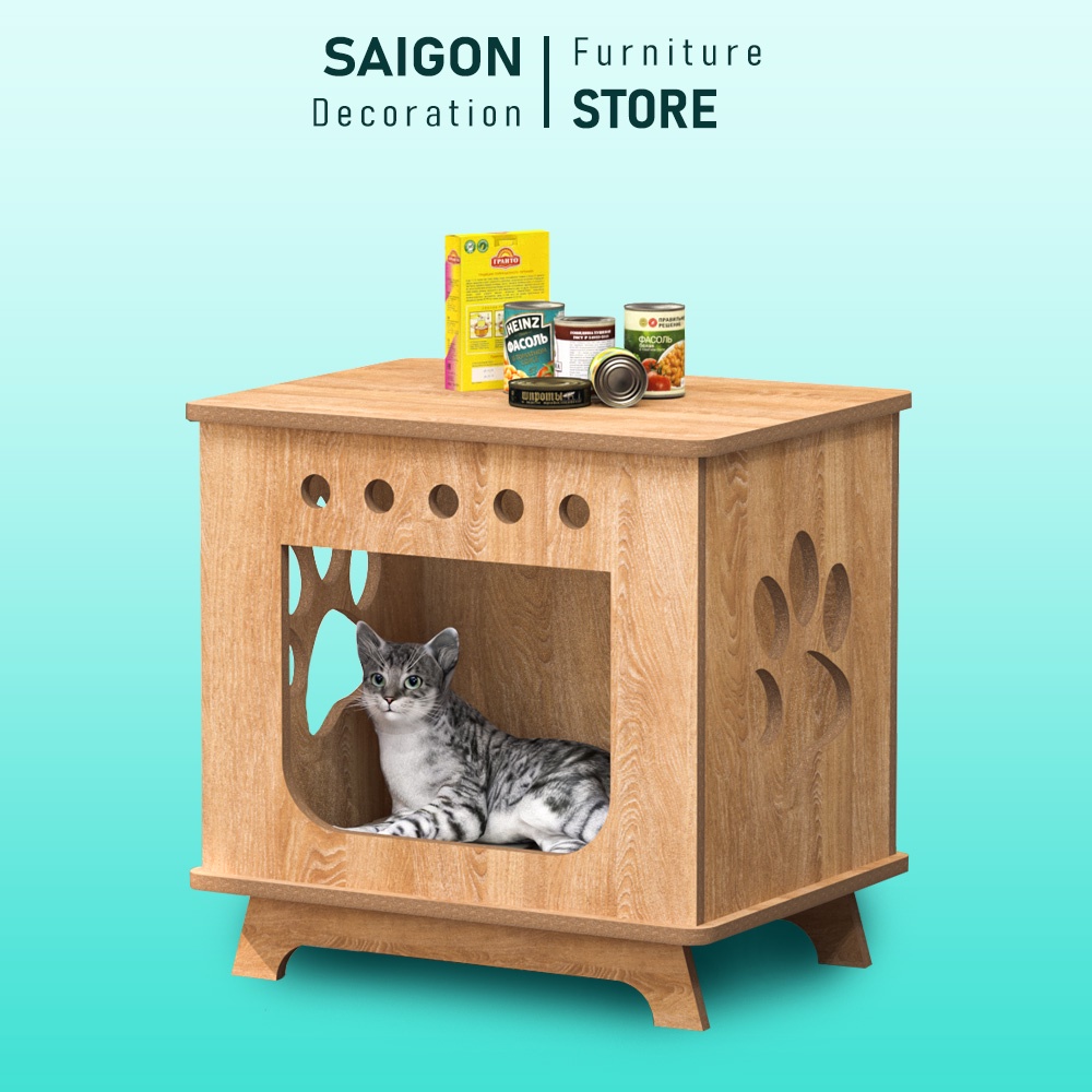 Nhà cho mèo, chuồng mèo gỗ giá rẻ mẫu cửa ngang, thiết kế hiện đại, di chuyển linh hoạt (không kèm đệm) – SGP205