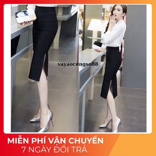 Chân váy bút chì xẻ tà 2 bên, chân váy công sở form ôm body chất vải co giãn màu đen