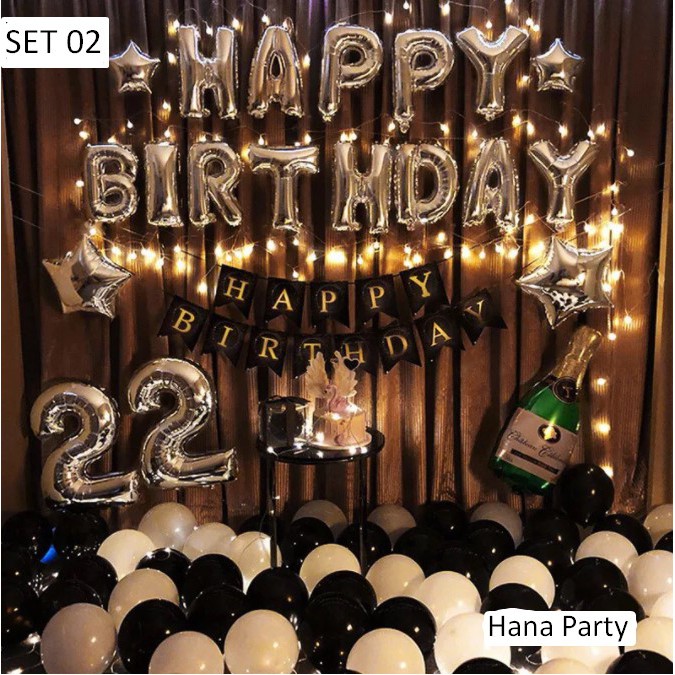 SET BONG BÓNG TRANG TRÍ SINH NHẬT HAPPY BIRTHDAY ĐÈN LED PHỤ KIỆN TRANG TRÍ SINH NHẬT