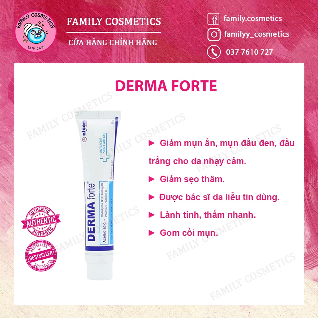Derma Forte Gel 15g - Giảm Mụn Trứng Cá, Ngừa Thâm, Mờ Sẹo, Dưỡng Da