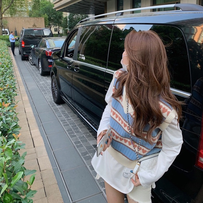 Áo Dệt Kim Không Tay Cổ Chữ V Phong Cách Harajuku Cổ Điển