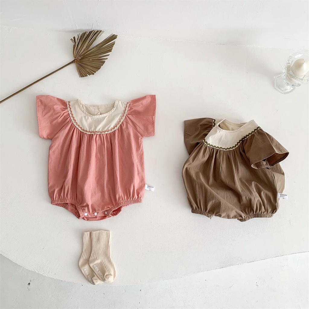 Bộ Áo Liền Quần Vải Cotton Tay Ngắn Màu Trơn Dễ Thương Cho Bé Sơ Sinh