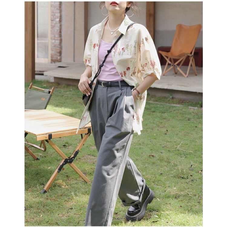 Áo Sơ Mi Nữ Ngắn Tay In Hoa Thời Trang Hàn Quốc