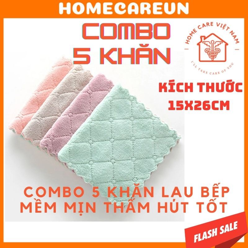 Combo 5 chiếc khăn lau 2 mặt đa năng - thấm hút nước tốt - mềm mịn, kháng khuẩn